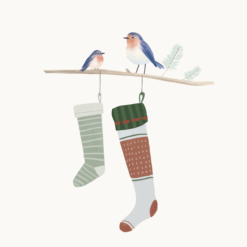 Blue Birds of Christmas Happiness I art print by Lucca Sheppard for $57.95 CAD