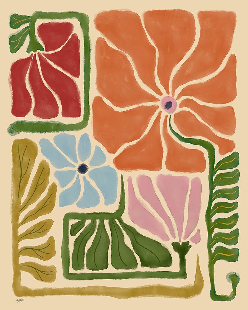 Colorful Linocut Floral art print by Elizabeth Medley for $57.95 CAD