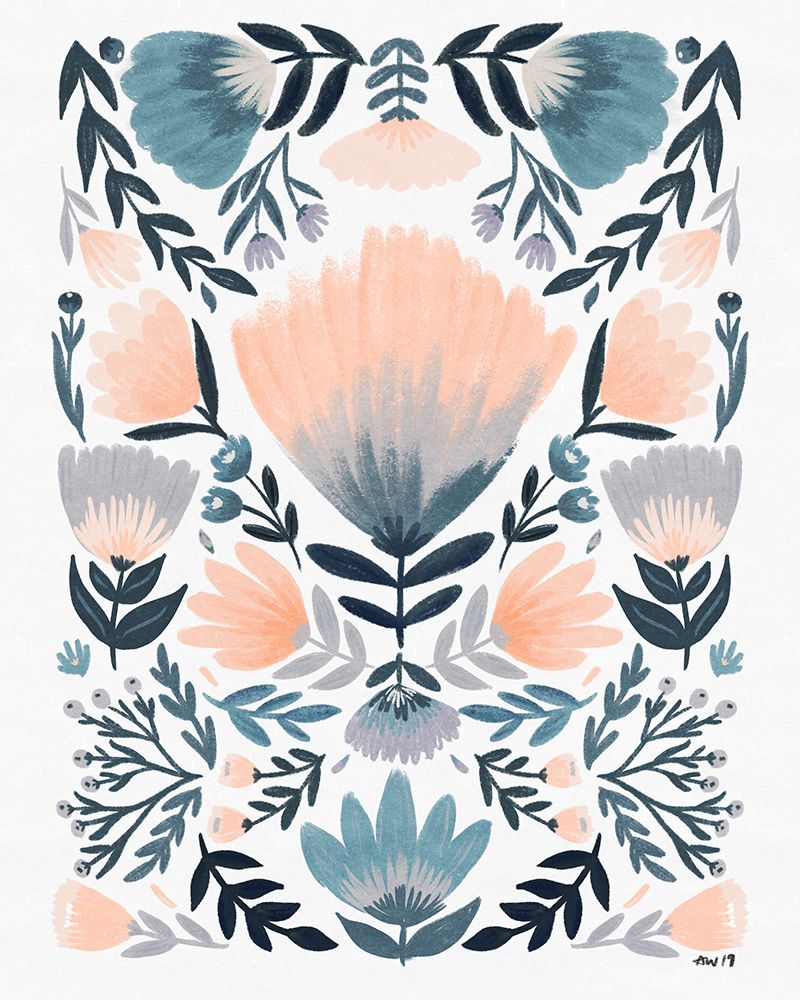 Vintage Pink And Blue Floral art print by Angel Nicole for $57.95 CAD