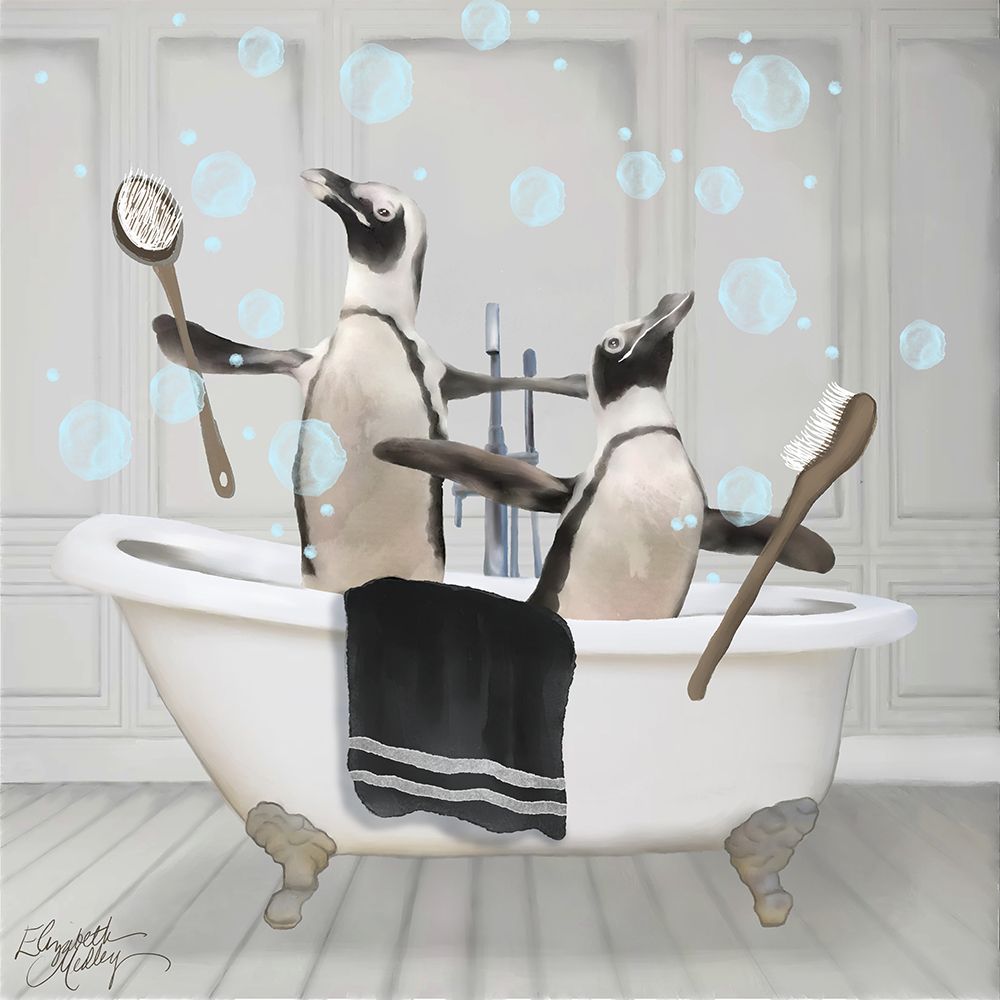 Penguin Bath Time art print by Elizabeth Medley for $57.95 CAD