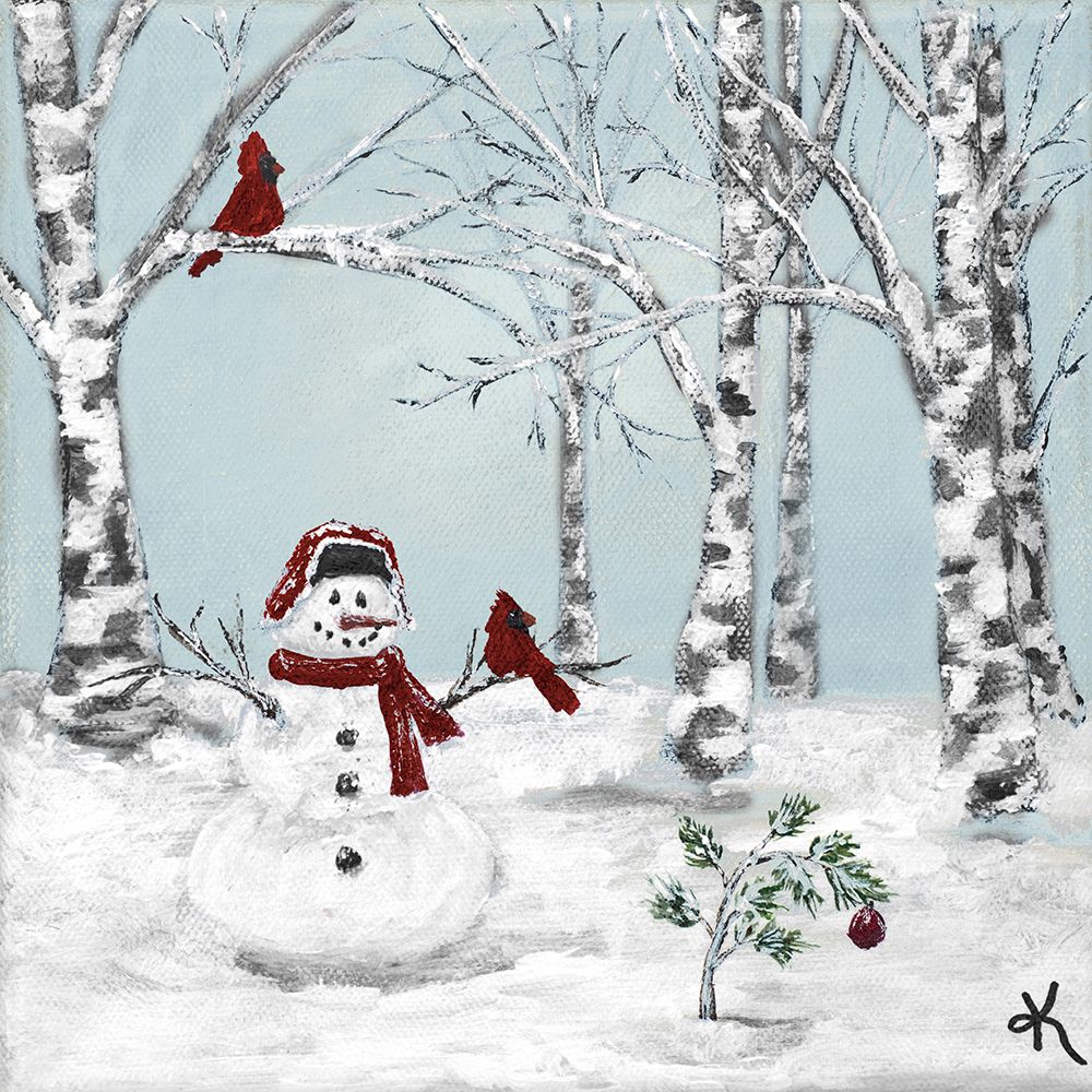 Snowman with Cardinals art print by Kelly Elizabeth for $57.95 CAD