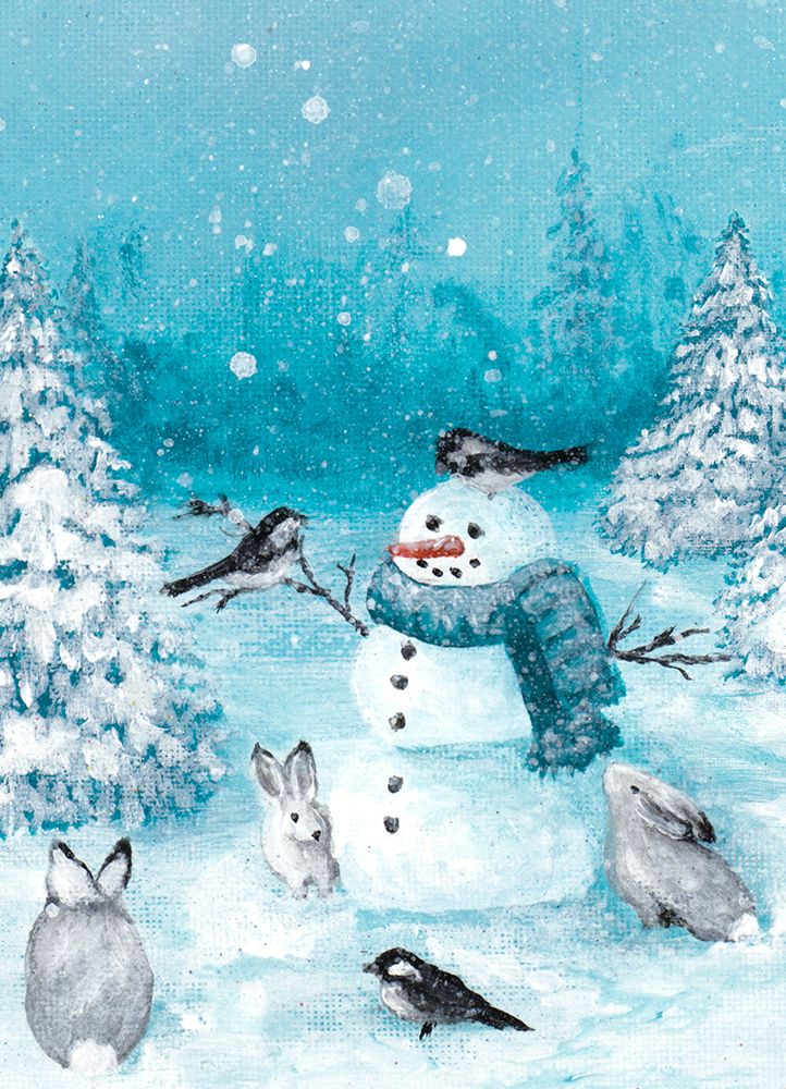 Snowman Bird Gathering art print by Kelly Elizabeth for $57.95 CAD