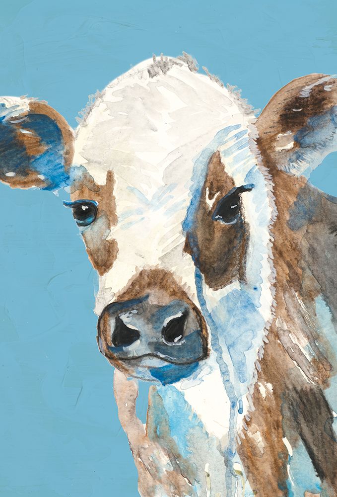Watercolor Cow on Blue art print by Kelly Elizabeth for $57.95 CAD