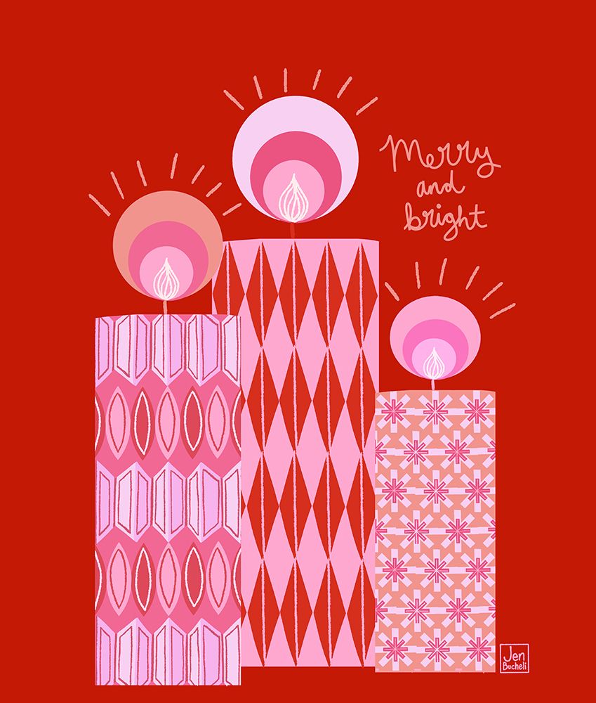 Mod Christmas Candles On Red art print by Jen Bucheli for $57.95 CAD