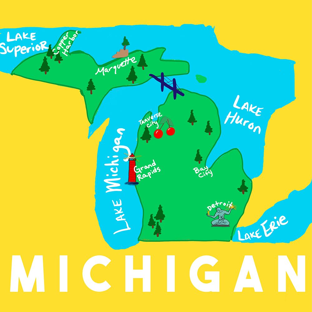 Michigan Fun Map art print by Kali Wilson for $57.95 CAD