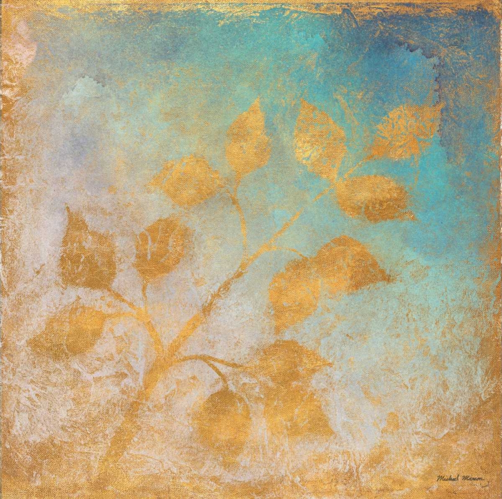 Gold Leaves on Blues I art print by Michael Marcon for $57.95 CAD