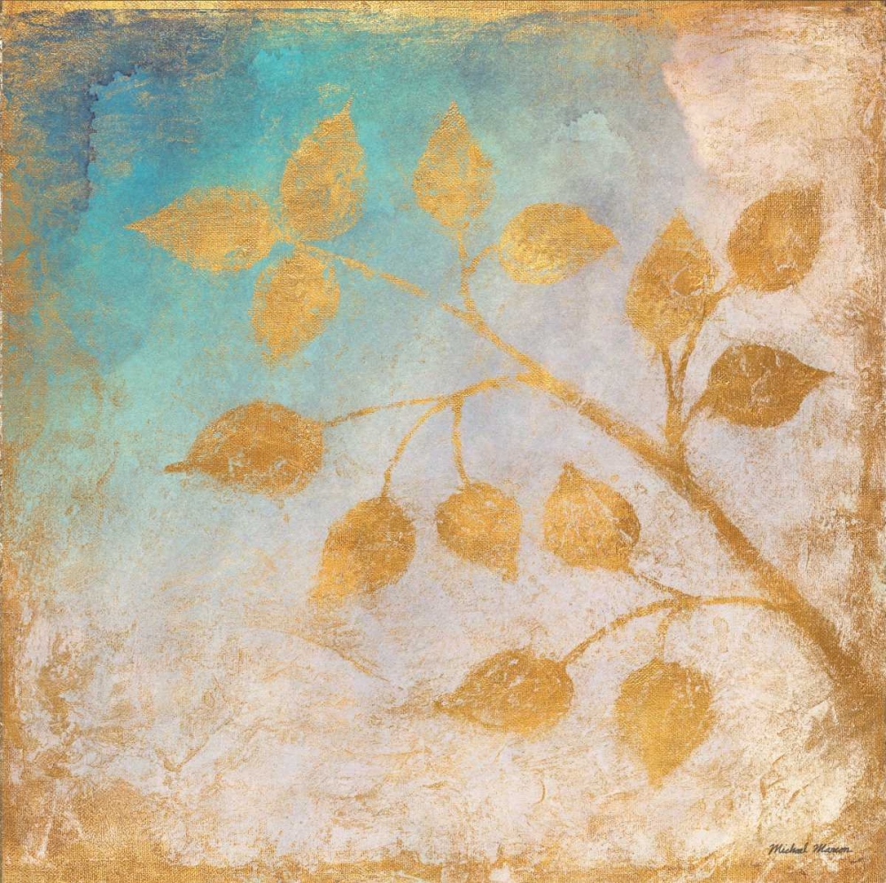 Gold Leaves on Blues II art print by Michael Marcon for $57.95 CAD