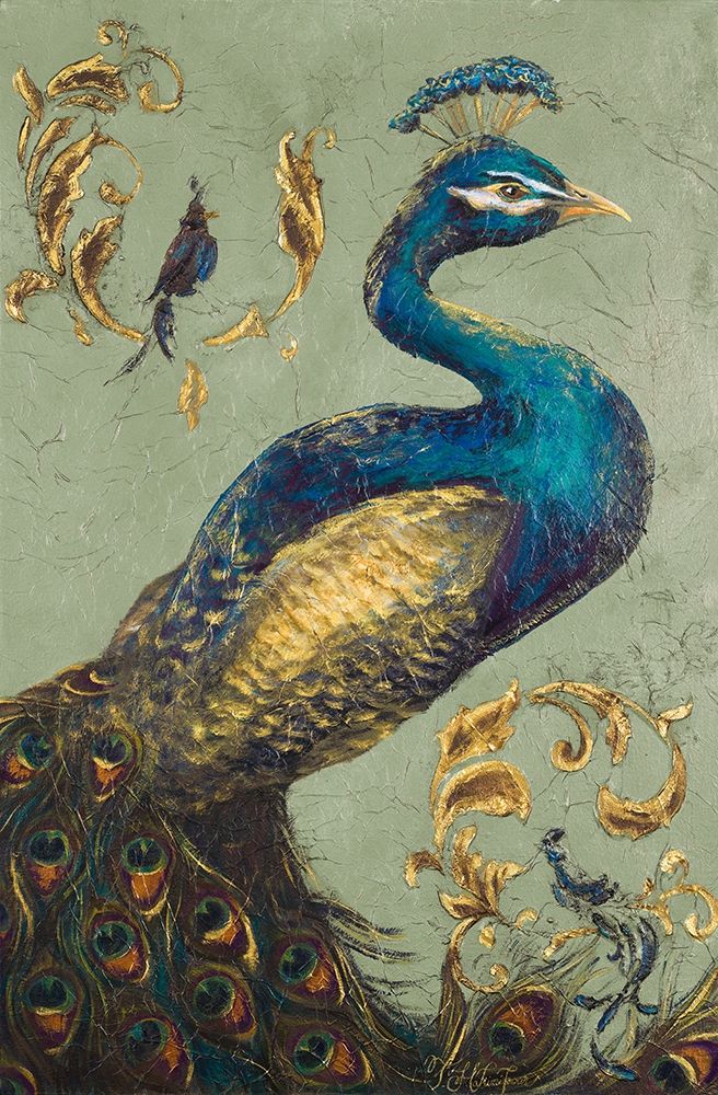 Peacock on Sage I art print by Tiffany Hakimipour for $57.95 CAD