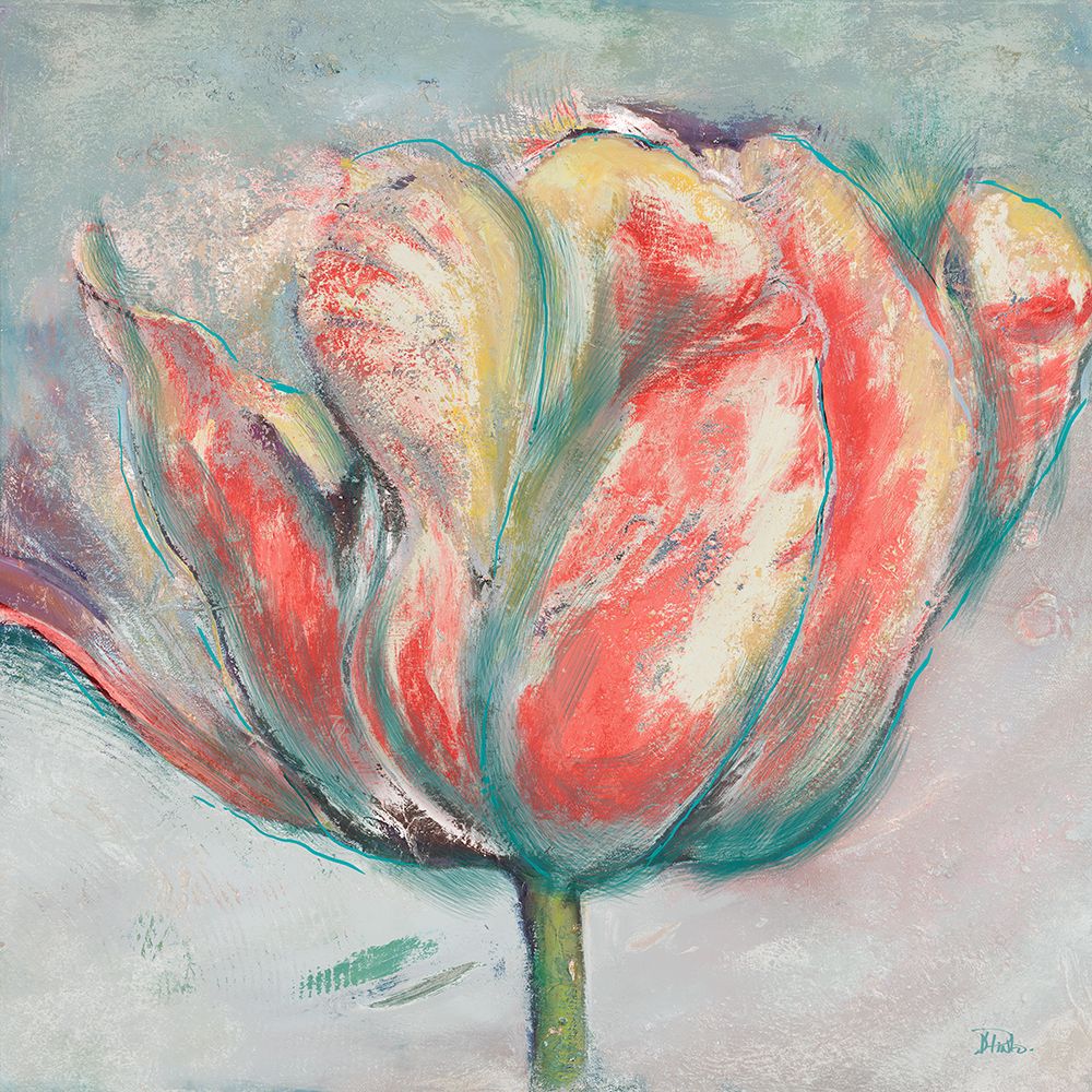 Teal and Coral Tulip art print by Patricia Pinto for $57.95 CAD