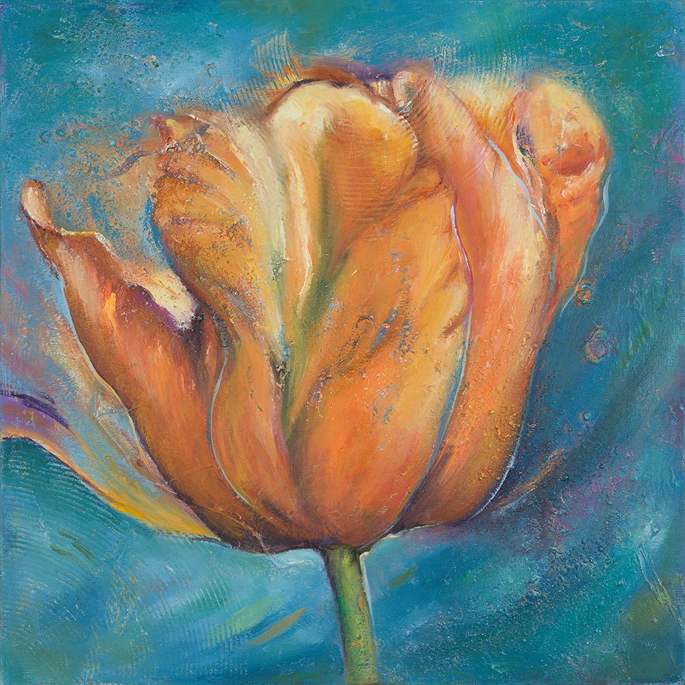 Orange Tulip on Blue art print by Patricia Pinto for $57.95 CAD