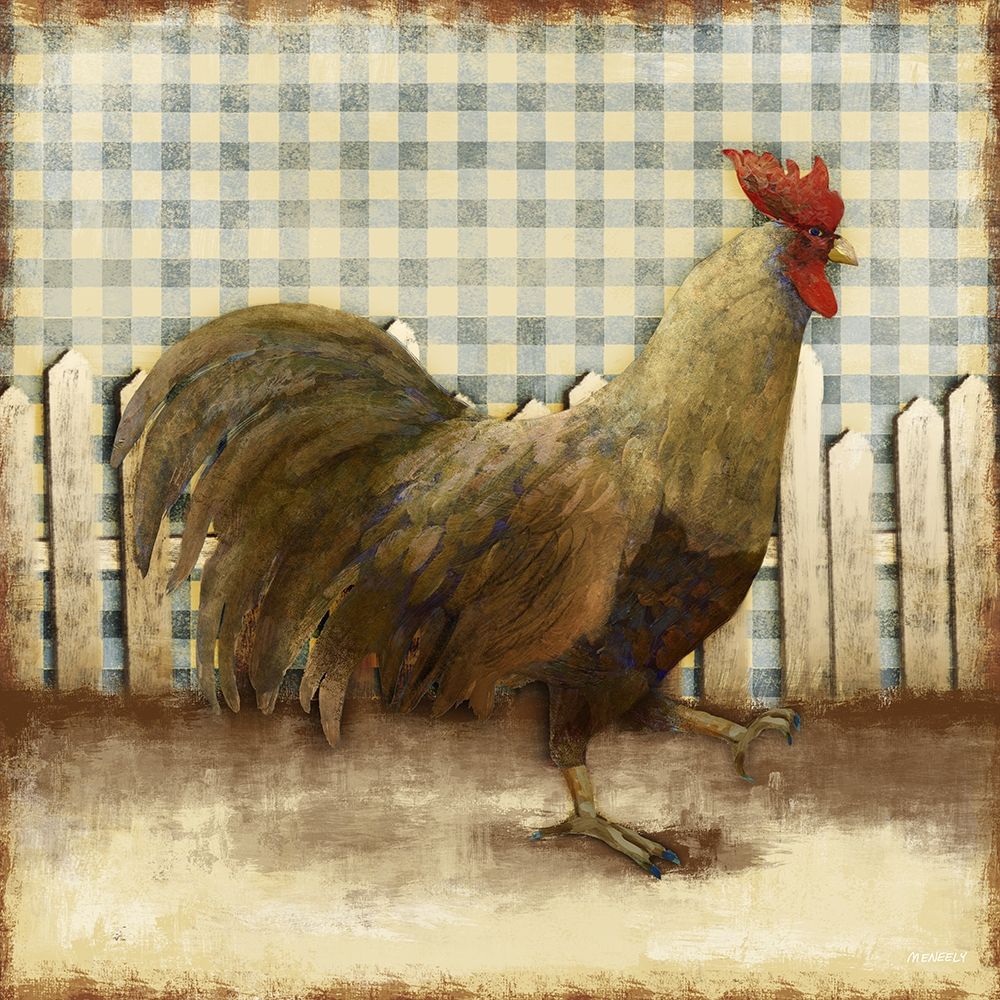 Rooster on Damask I art print by Dan Meneely for $57.95 CAD