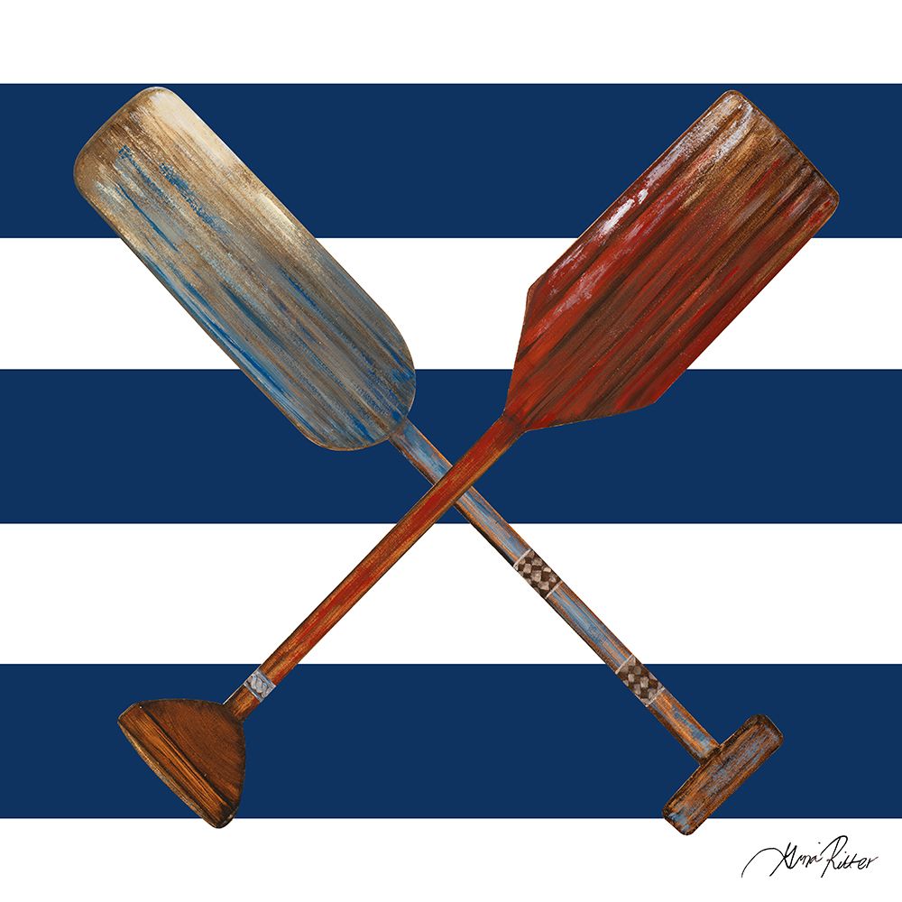 Two Oars On Blue And White Stripes art print by Gina Ritter for $57.95 CAD