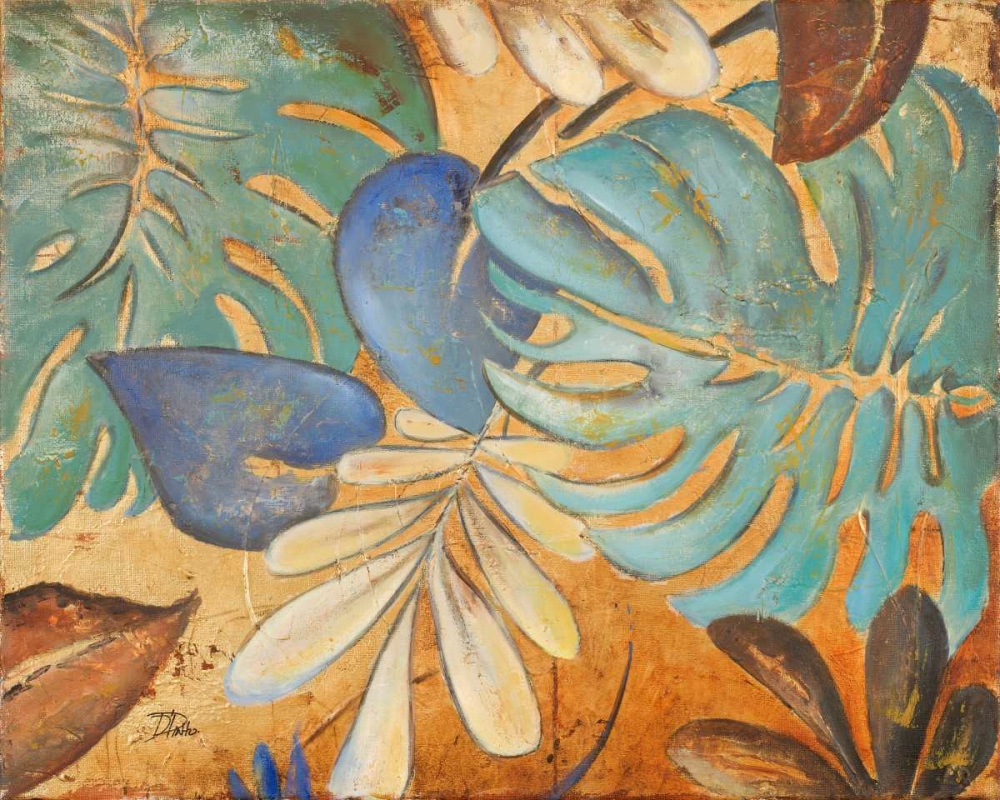 Gold and Aqua Leaves I art print by Patricia Pinto for $57.95 CAD