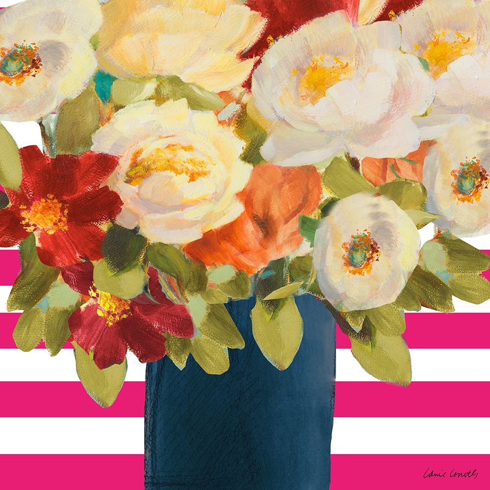 Flowers on Pink Stripes I art print by Lanie Loreth for $57.95 CAD