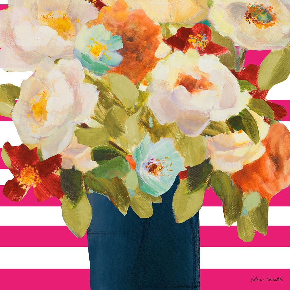 Flowers on Pink Stripes II art print by Lanie Loreth for $57.95 CAD