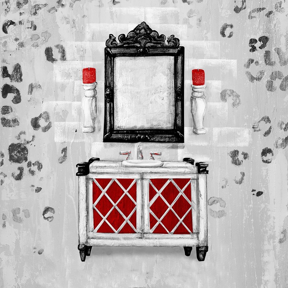 Red Antique Mirrored Bath Square I art print by Tiffany Hakimipour for $57.95 CAD