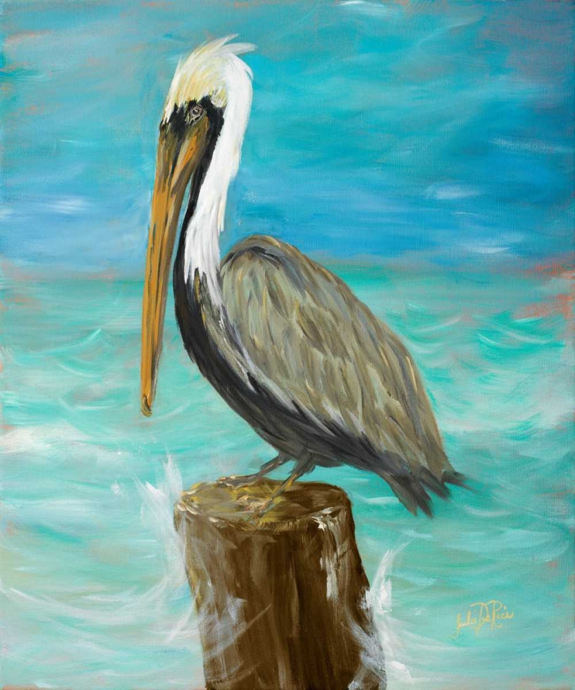 Single Pelican on Post art print by Julie DeRice for $57.95 CAD