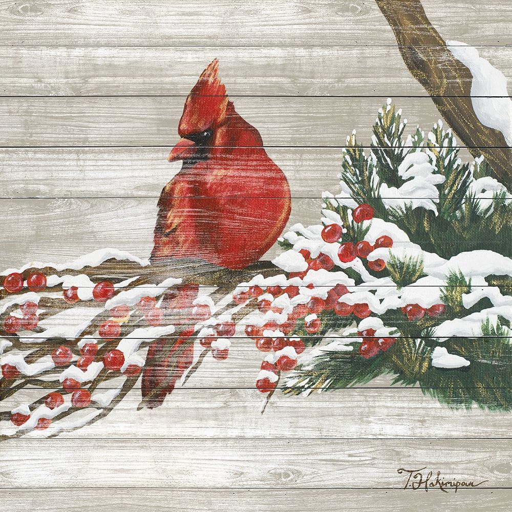 Winter Red Bird on Wood I art print by Tiffany Hakimipour for $57.95 CAD