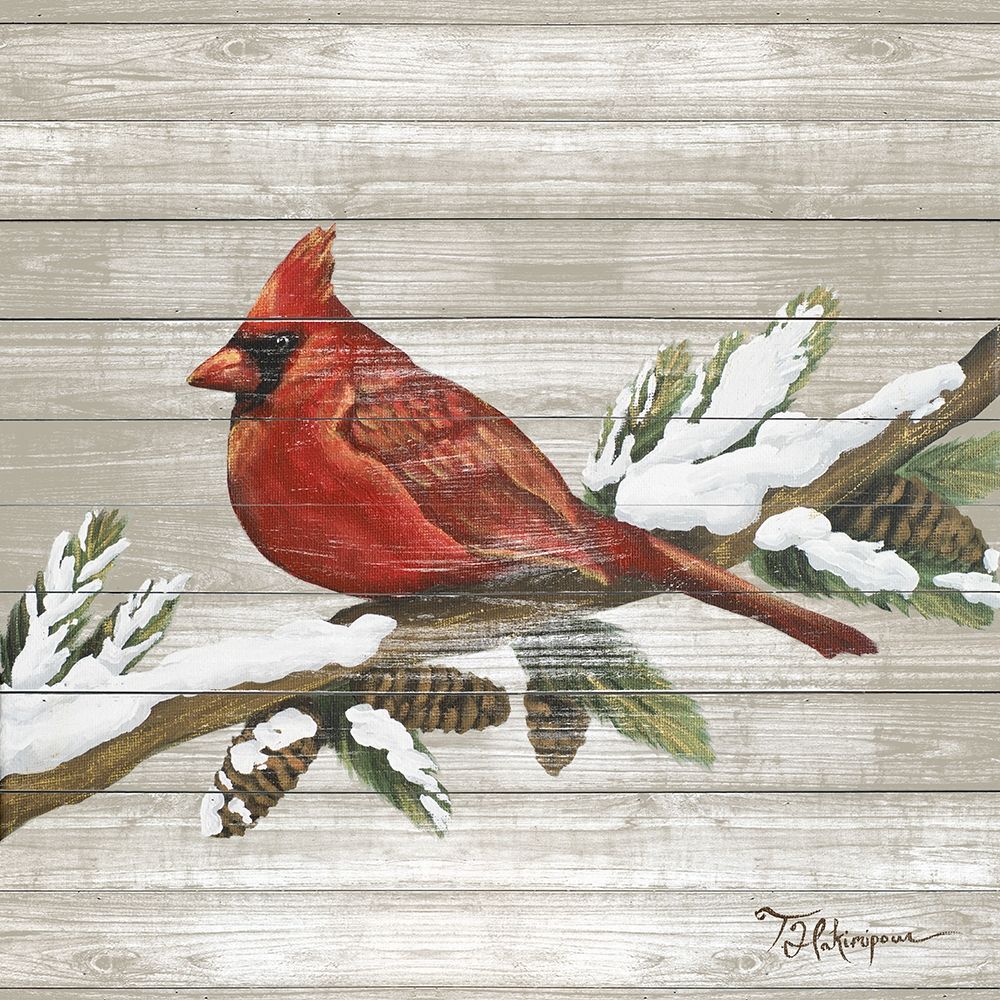 Winter Red Bird on Wood II art print by Tiffany Hakimipour for $57.95 CAD