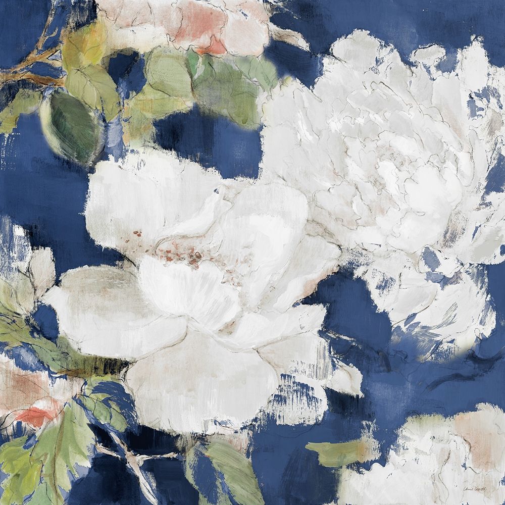 White Modern Peonies on Blue II art print by Lanie Loreth for $57.95 CAD