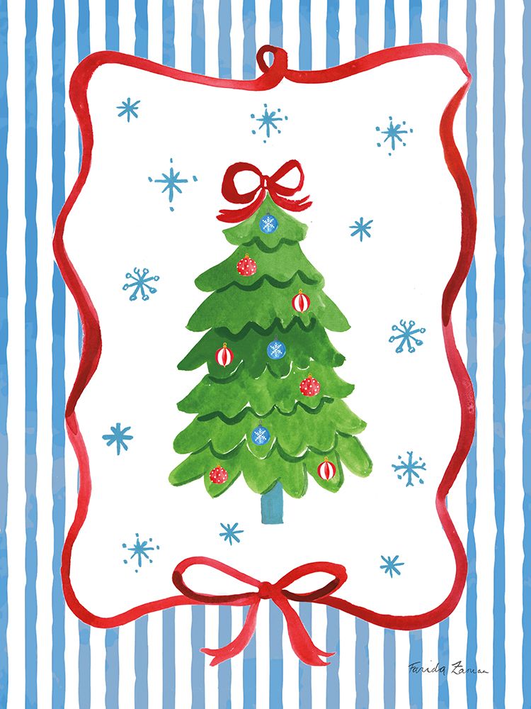 Christmas Bows II Blue Stripes art print by Farida Zaman for $57.95 CAD