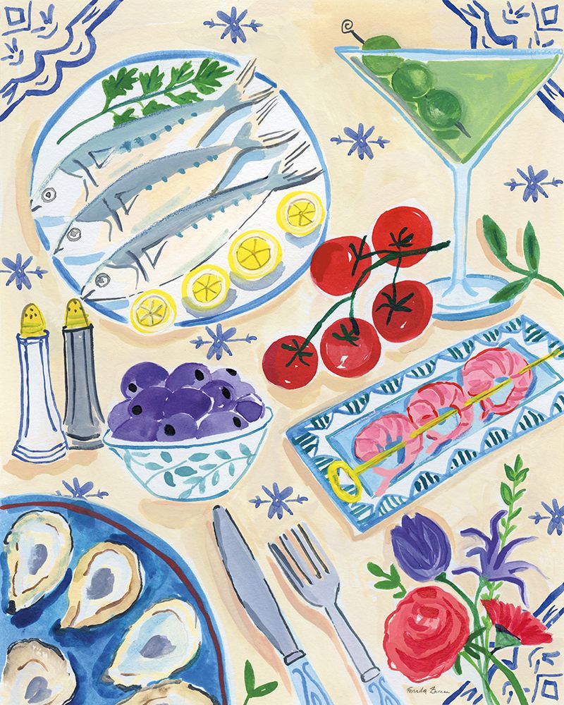 Seafood Tablescape art print by Farida Zaman for $57.95 CAD