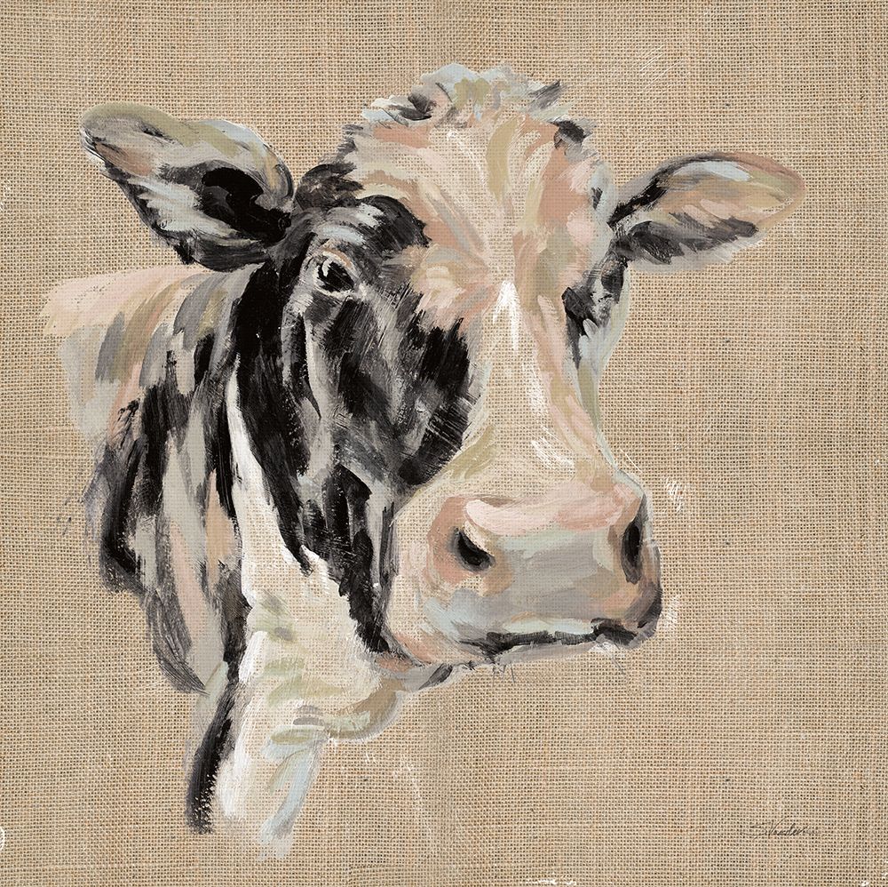 Expressionistic Cow I Neutral Burlap art print by Silvia Vassileva for $57.95 CAD