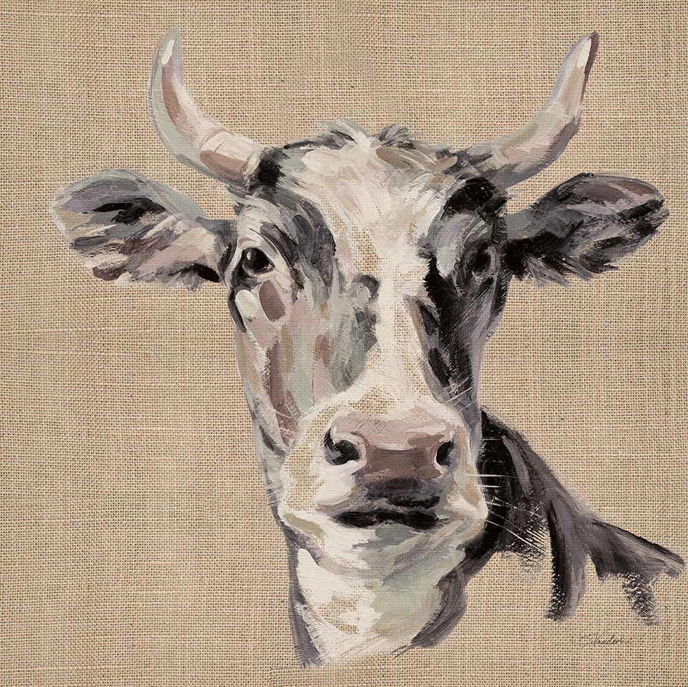 Expressionistic Cow II Neutral Burlap art print by Silvia Vassileva for $57.95 CAD