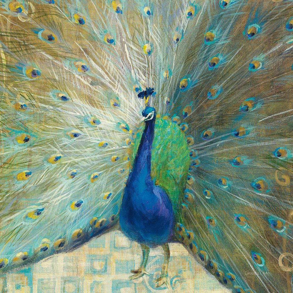 Blue Peacock on Gold art print by Danhui Nai for $57.95 CAD