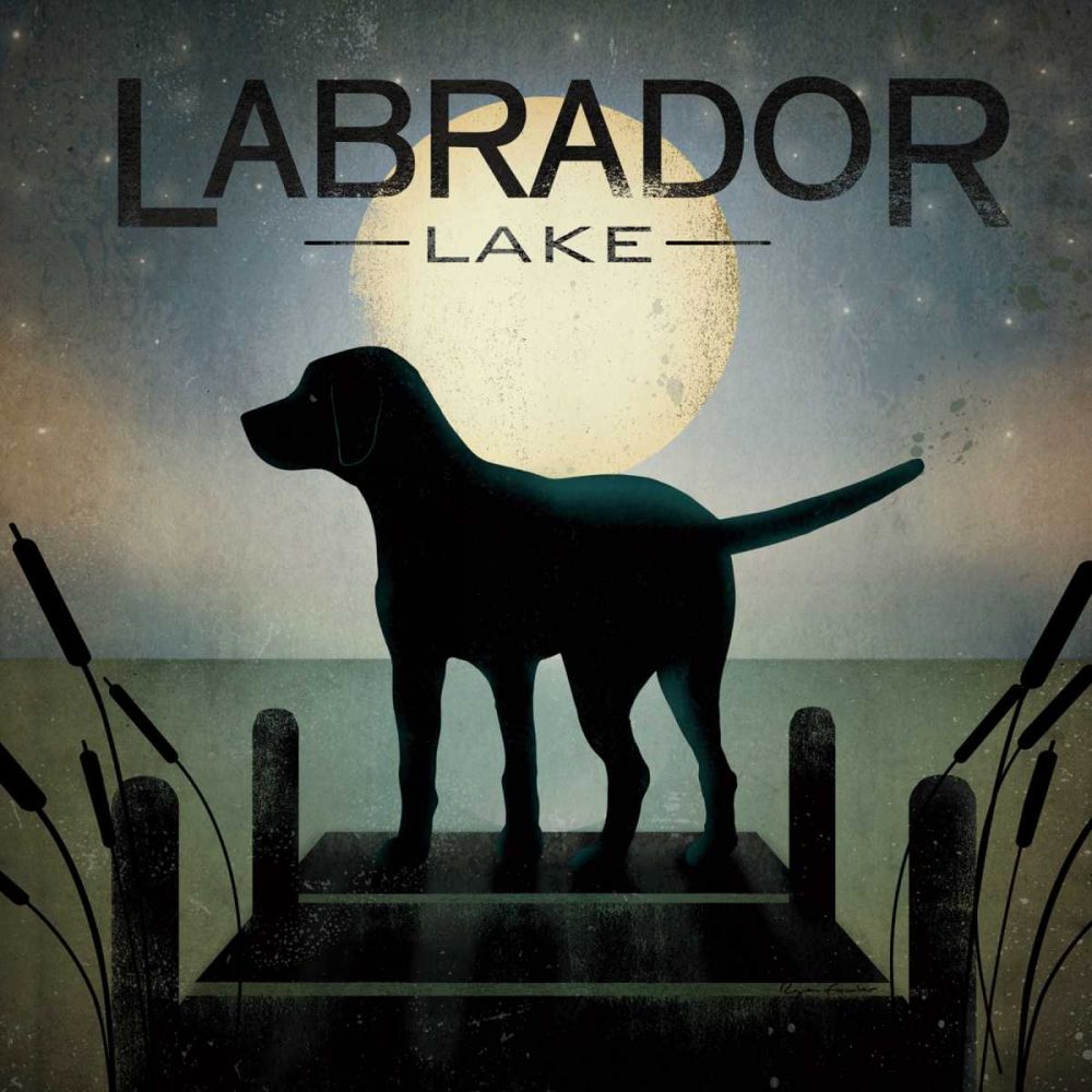 Moonrise Black Dog - Labrador Lake art print by Ryan Fowler for $57.95 CAD