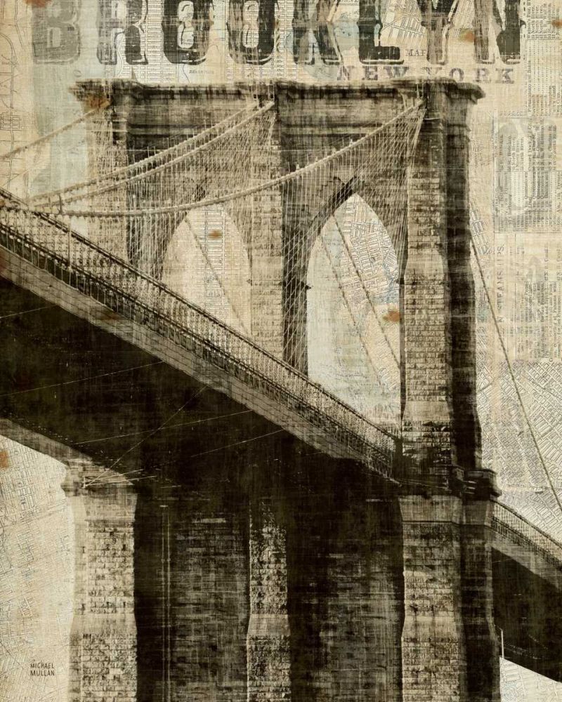 Vintage NY Brooklyn Bridge art print by Michael Mullan for $57.95 CAD