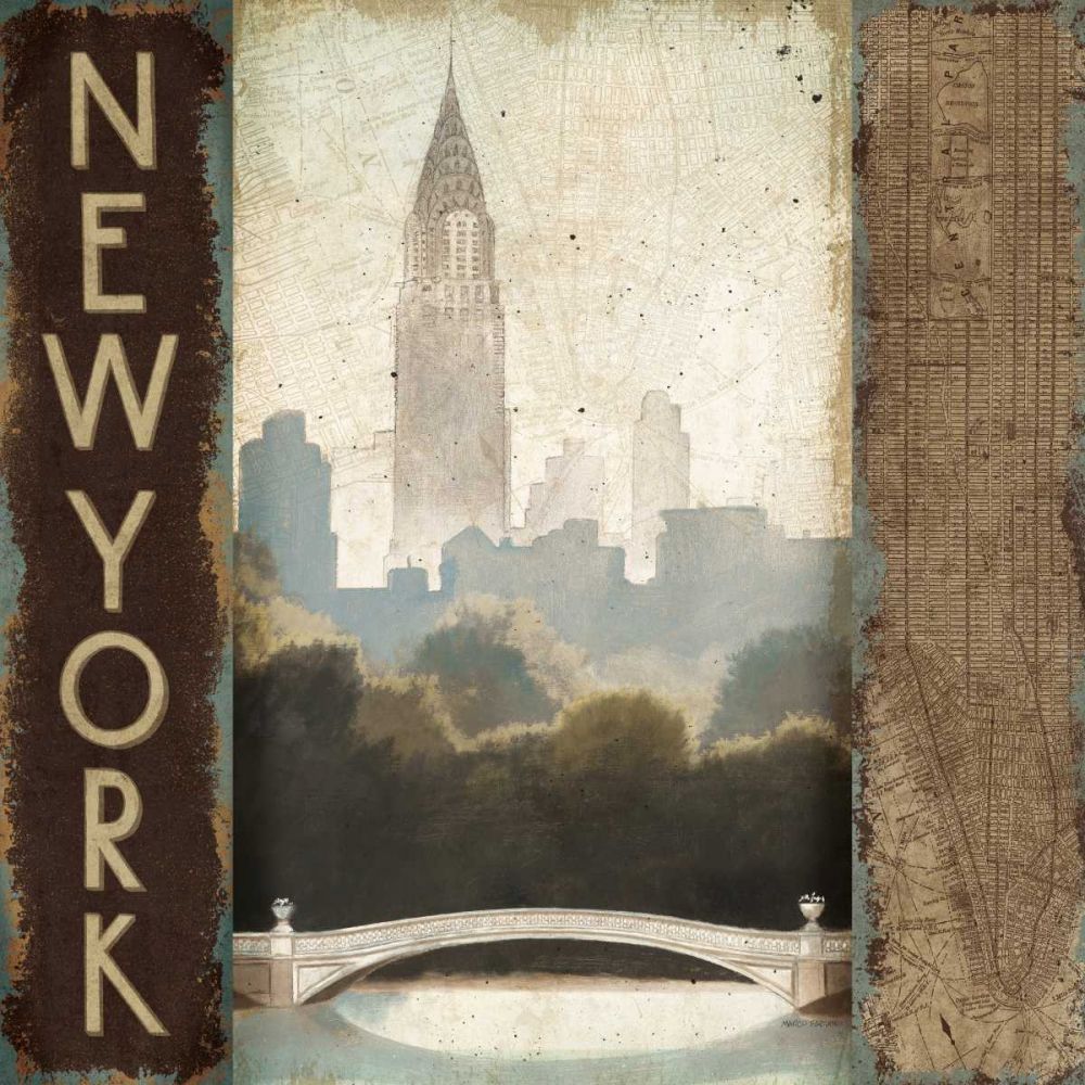 City Skyline New York Vintage Square art print by Marco Fabiano for $57.95 CAD