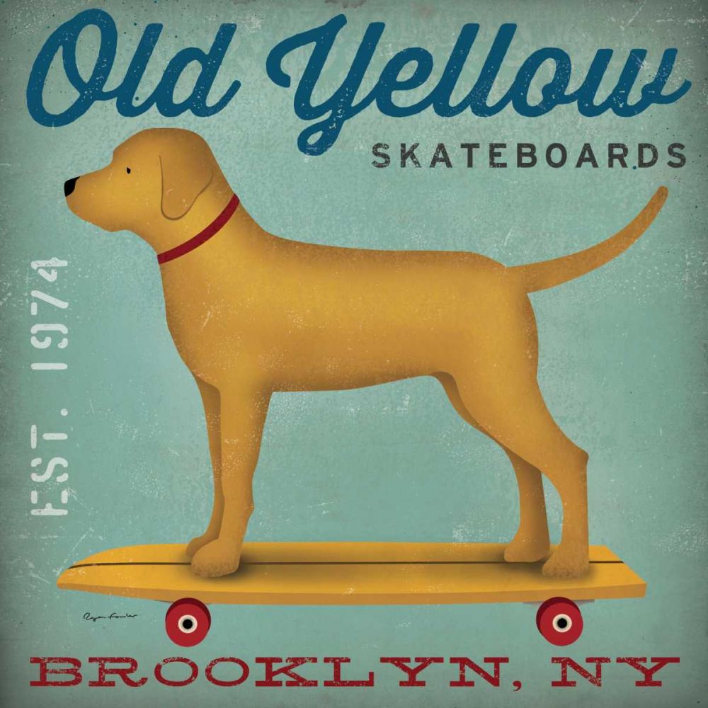 Golden Dog on Skateboard art print by Ryan Fowler for $57.95 CAD