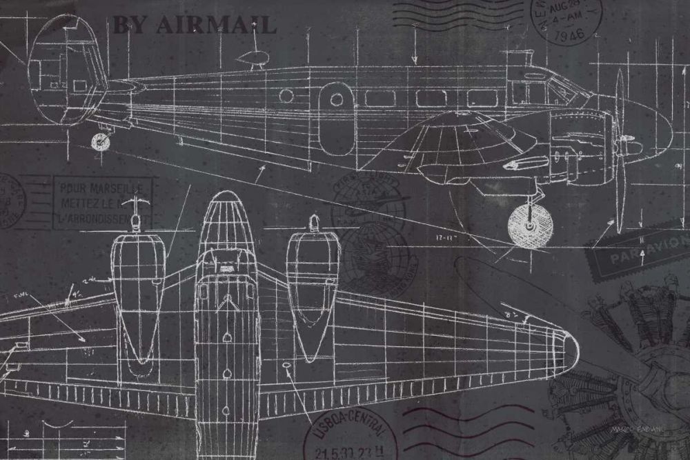 Plane Blueprint I art print by Marco Fabiano for $57.95 CAD