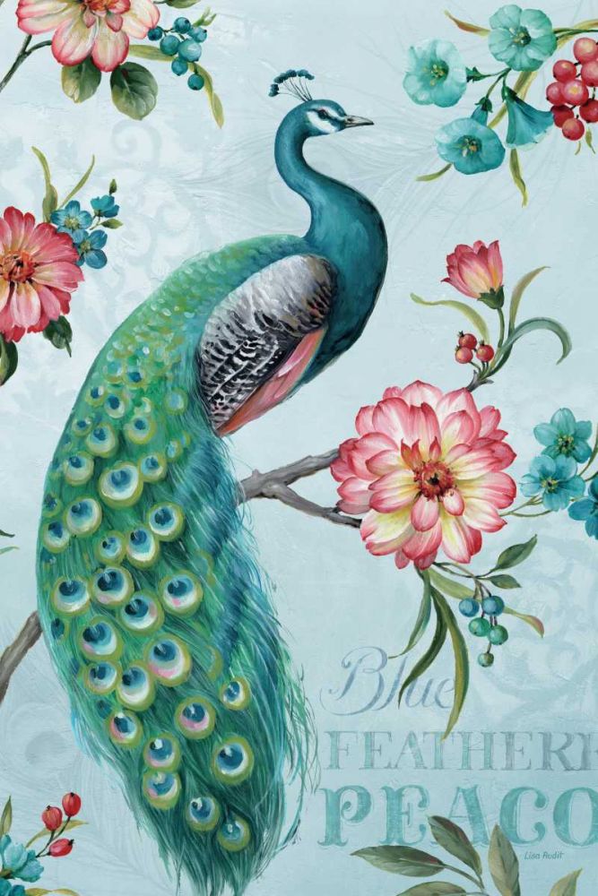 Blue Feathered Peacock I art print by Lisa Audit for $57.95 CAD