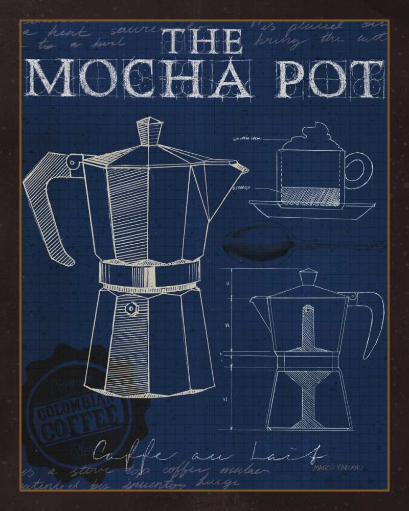 Coffee Blueprint II Indigo art print by Marco Fabiano for $57.95 CAD