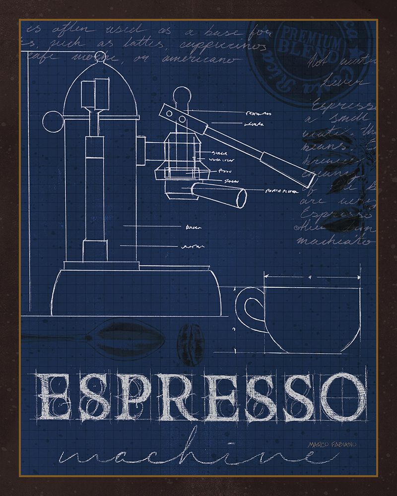 Coffee Blueprint IV Indigo art print by Marco Fabiano for $57.95 CAD