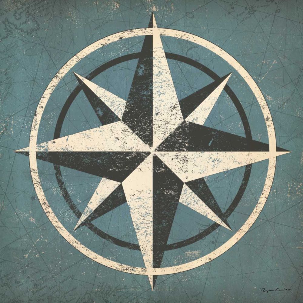Nautical Compass Blue art print by Ryan Fowler for $57.95 CAD