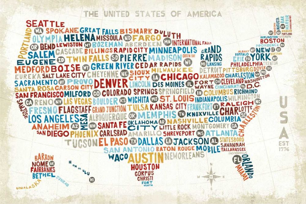 US City Map art print by Michael Mullan for $57.95 CAD