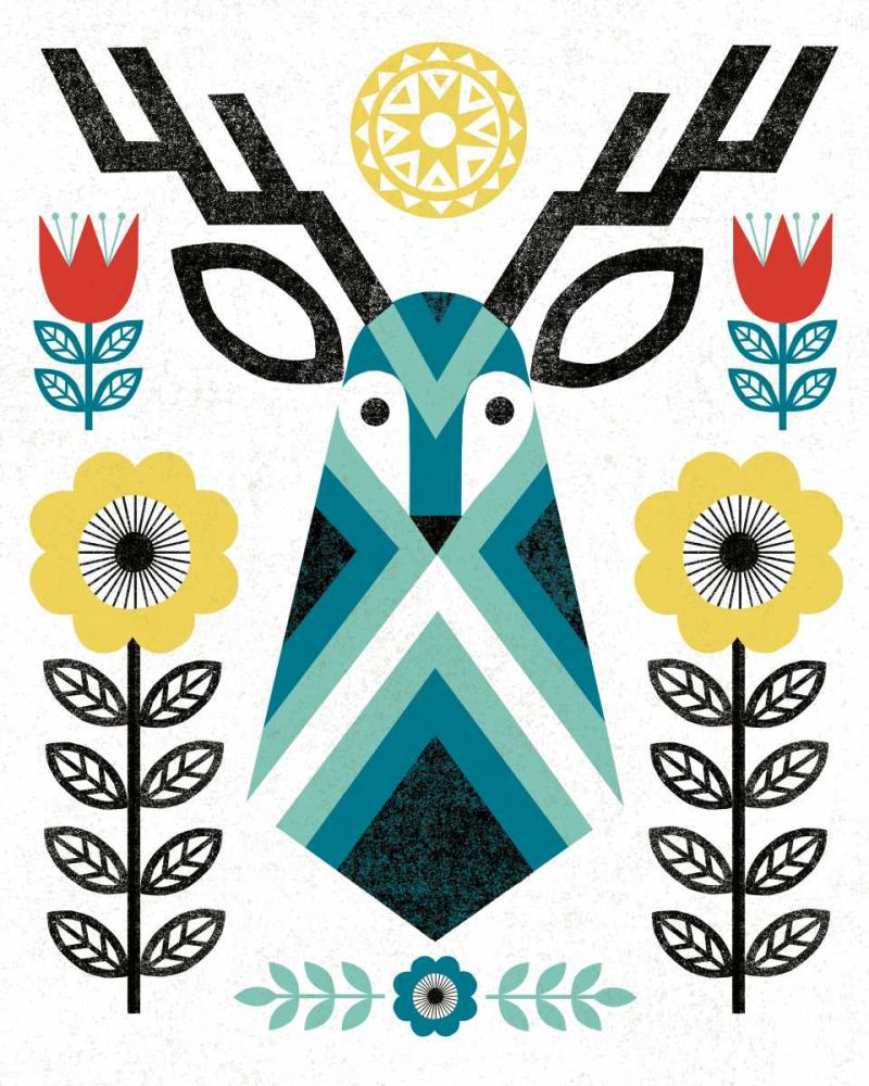 Folk Lodge Deer II V2 Teal art print by Michael Mullan for $57.95 CAD