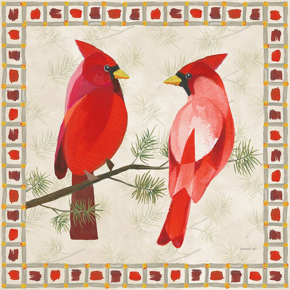 Festive Birds Two Cardinals art print by Danhui Nai for $57.95 CAD