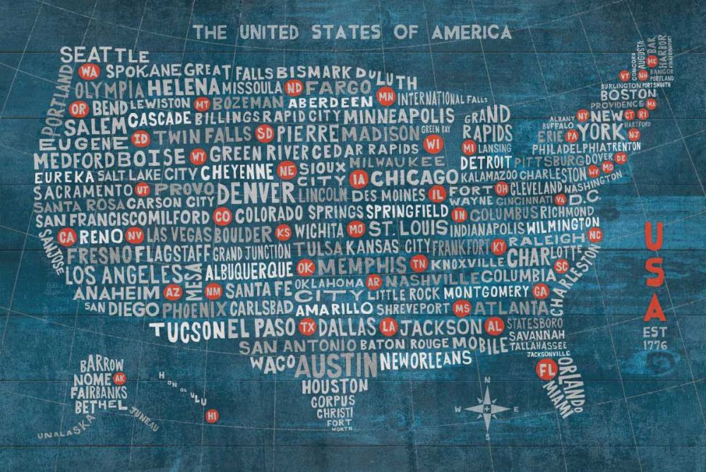 US City Map on Wood Blue art print by Michael Mullan for $57.95 CAD