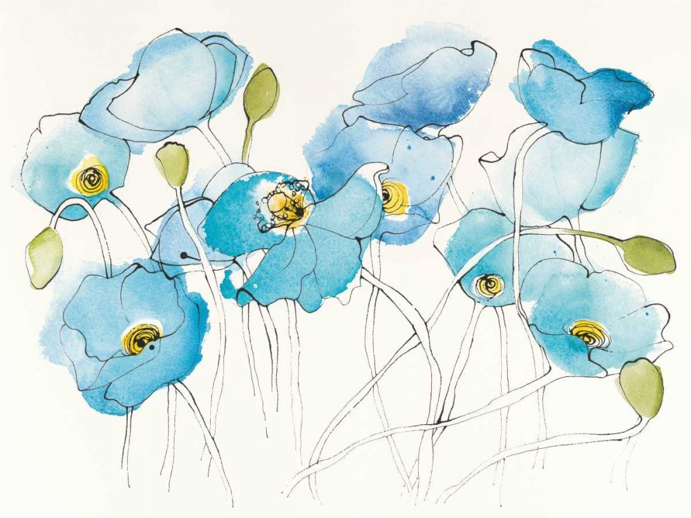 Black Line Poppies III Watercolor art print by Shirley Novak for $57.95 CAD
