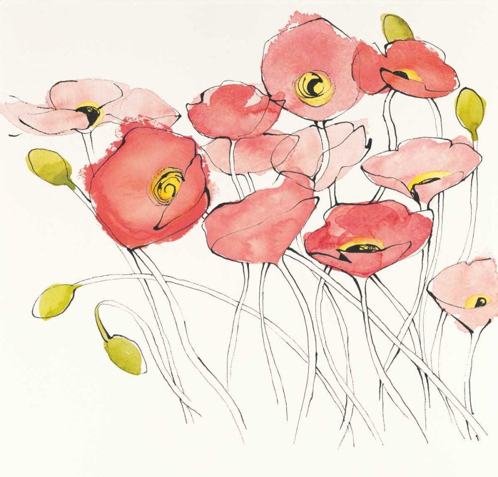 Black Line Poppies I Watercolor art print by Shirley Novak for $57.95 CAD