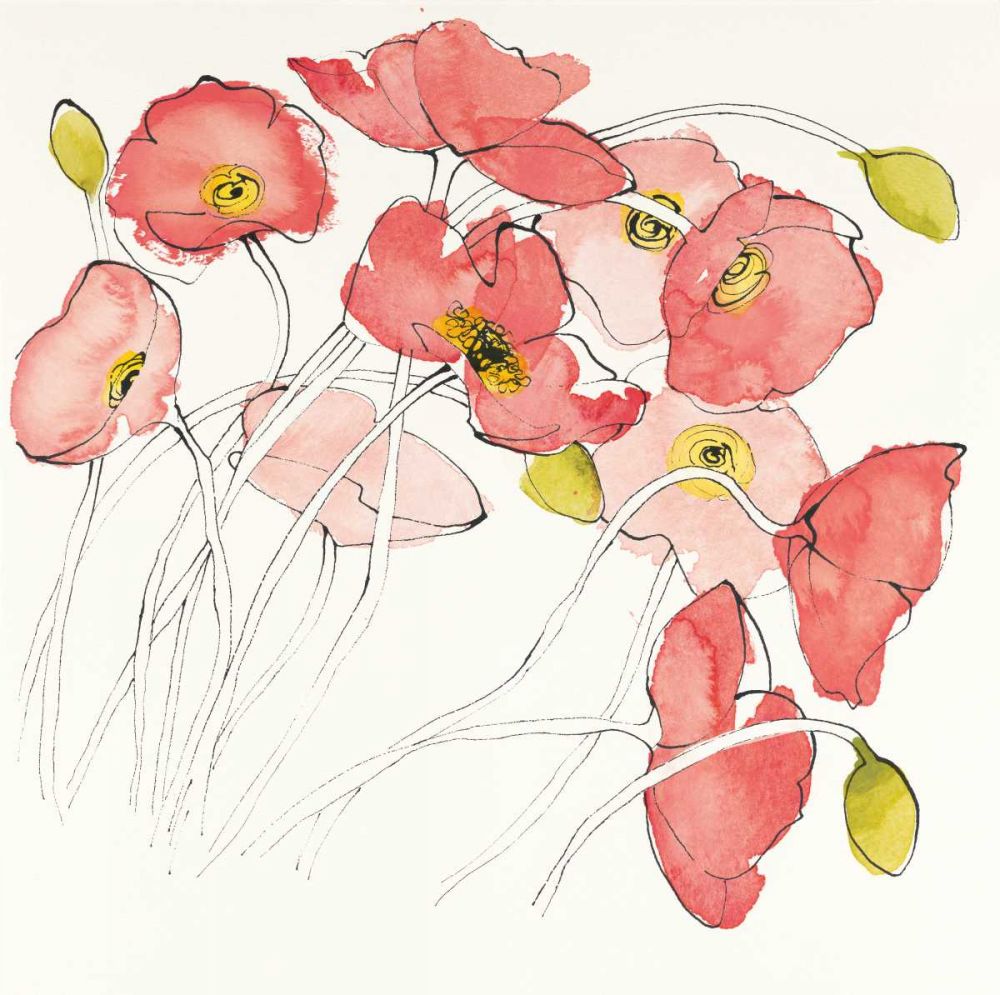 Black Line Poppies II Watercolor art print by Shirley Novak for $57.95 CAD