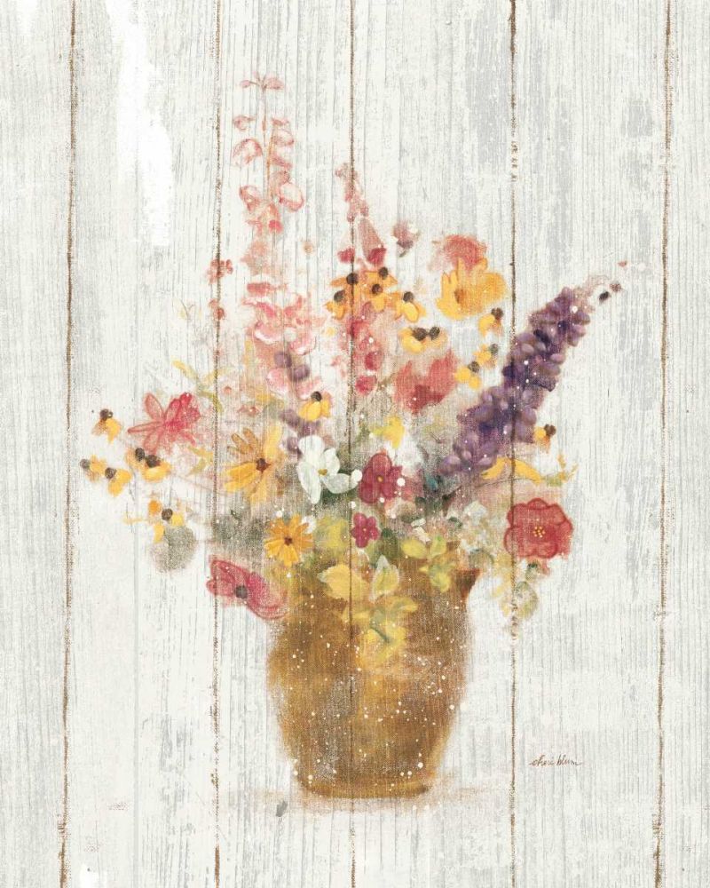 Wild Flowers in Vase I on Barn Board art print by Cheri Blum for $57.95 CAD