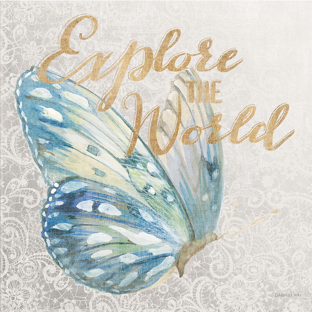 Textile Floral Butterfly III art print by Danhui Nai for $57.95 CAD
