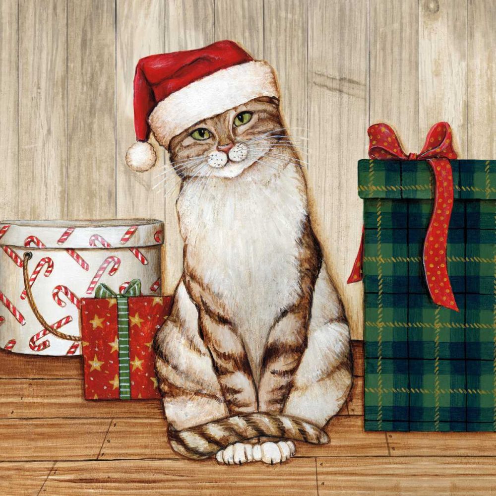 Christmas Kitty on Planked Wood art print by David Carter Brown for $57.95 CAD
