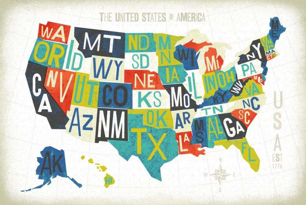 Letterpress USA Map art print by Michael Mullan for $57.95 CAD