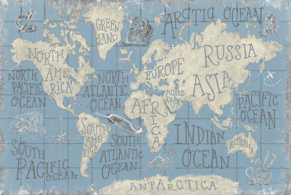 Mythical Map I Blue art print by Mary Urban for $57.95 CAD